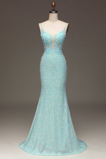 Sequins Sparkly Mermaid Ball Dress with Slit